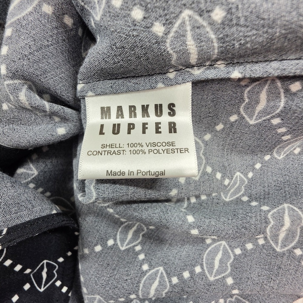 Markus Lupfer Black Lip Print Long Sleeve Top Size 6 Blouse Button Up Pop Art - Picture 8 of 12